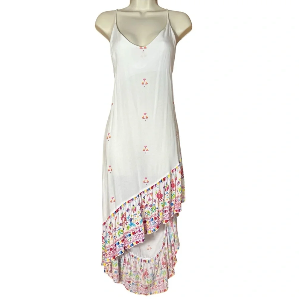Jen's Pirate Booty White High-Low Slip Dress with Multicolor Embroidery - Picture 3 of 13